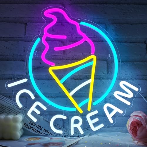 Image of Ice Cream Neon Sign for Wall Decor Dimmable Led Neon Sign for Ice cream Shop Birthday Christmas Party Bedroom Bar Drink Shop Wall Decoration USB Powered