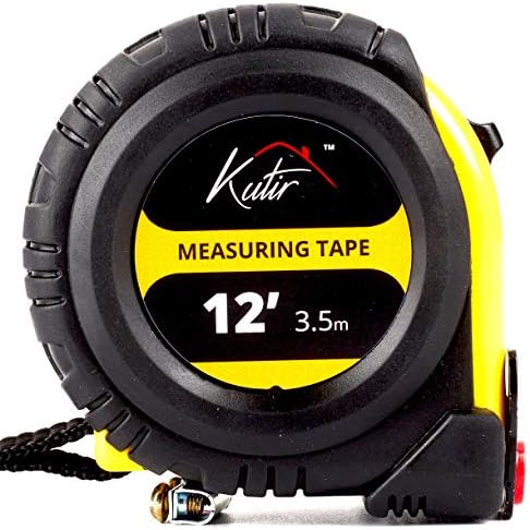 12 Foot Measuring Tape Measure by Kutir - Easy to Read Both Side Dual Ruler, Retractable, Heavy Duty, Magnetic Hook, Metric, Inches and Imperial Measurement, Shock Absorbent Rubber Case