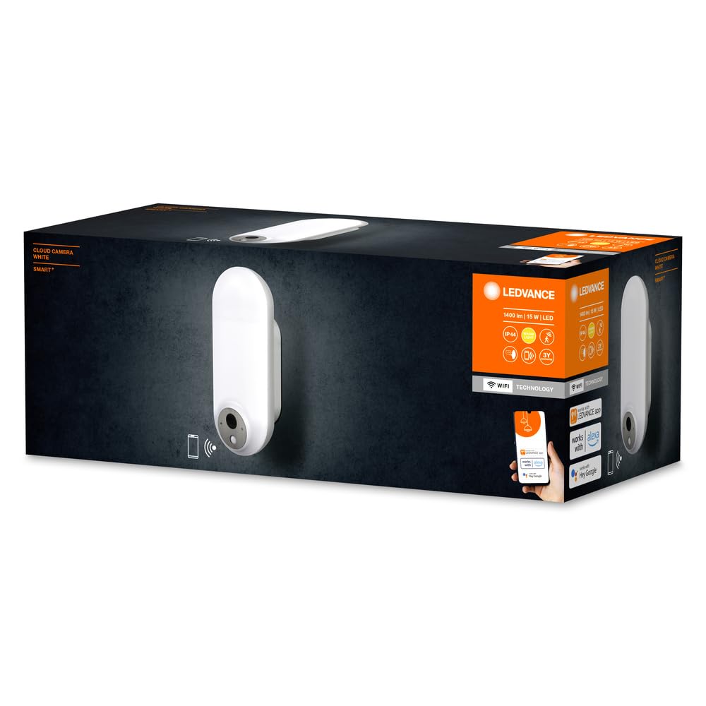 LEDVANCE SMART+ Outdoor-Wandleuchte mit Kamera, warmweißes LED-Licht (3000K), modernes Gehäusedesign in silber, integrierter Lautsprecher, Memory Card, smarte WIFI-Technologie, lange Lebensdauer, IP44