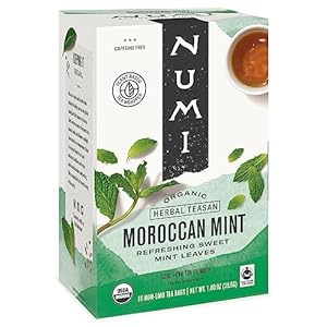 Numi Organic Moroccan Mint Tea, 18 Tea Bags, Refreshing Nana Mint, Caffeine Free Herbal Tea