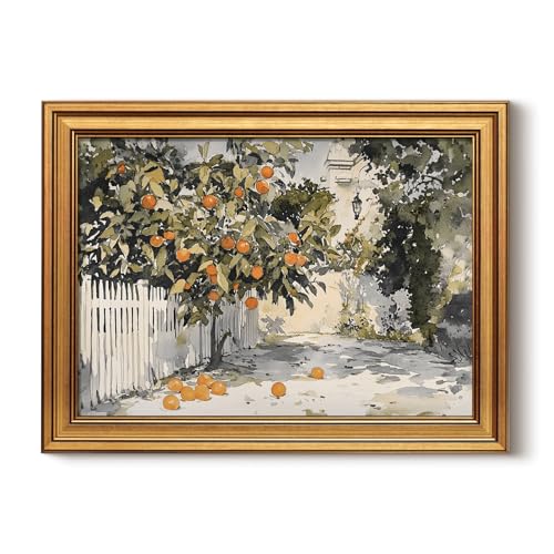 Image of HUARCEY Gold Framed Vintage Wall Art for Living Room Country Orange Trees Earthy Room Decor Aesthetic Oil Painting Wall Picture Farmhouse Canvas Print Artwork for Kitchen Bedroom Bathroom Decor 12x16