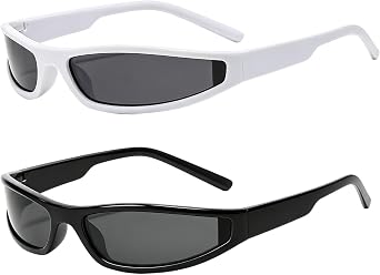 ZPLASK 2PCS Y2K Sunglasses, Rave Sunglasses, Y2K Glasses with Black and White Frames, Fashion Wrap Around Sports Glasses for Women Men Outdoor Cycling Driving Running Daily Wear