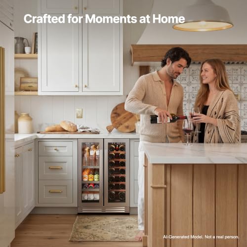 Image of Ca'Lefort 24 Inch Wine & Beverage Refrigerator, 60 Can & 20 Bottle | 36-72F Touch Control, Dual-Pane Glass Door, Adjustable Shelves, 3 Color LED, Built-In or Under Counter for Home Bar Kitchen