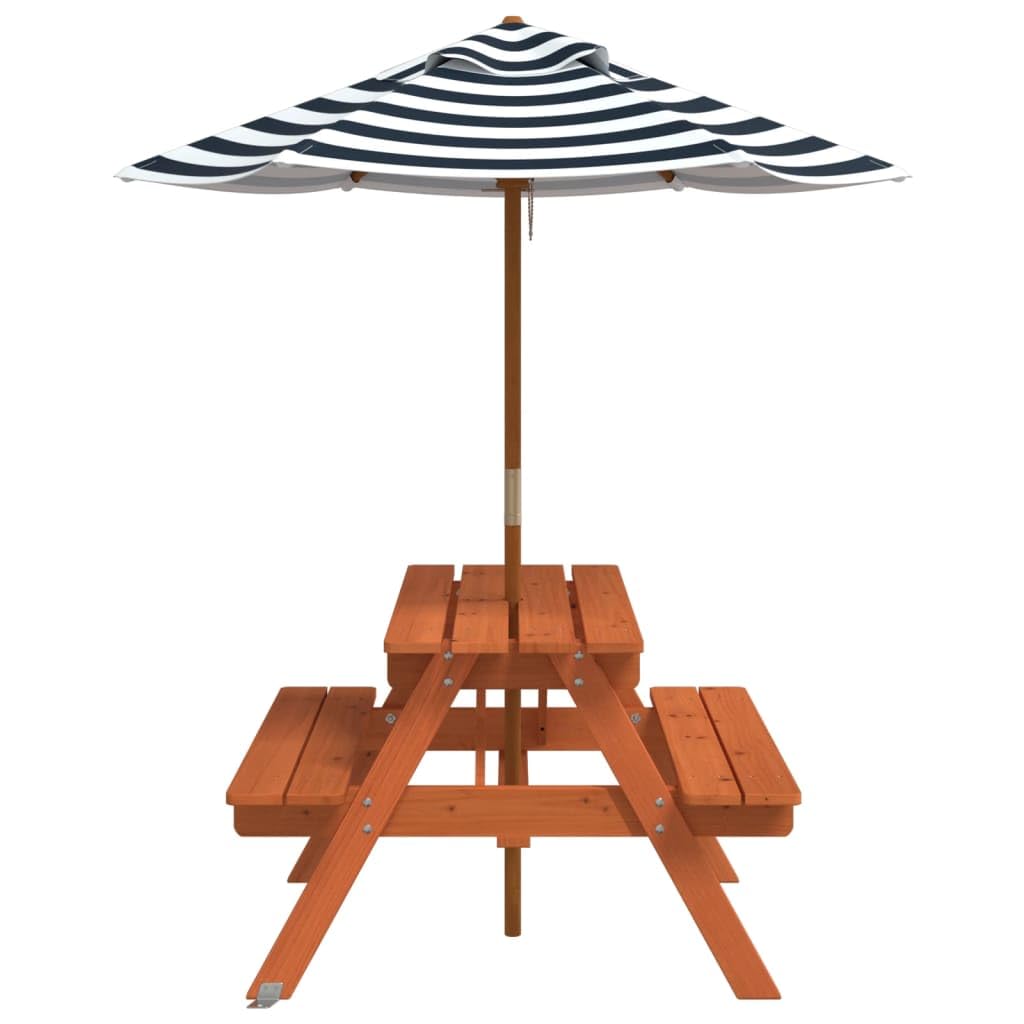 Tavolo da picnic per 4 bambini con ombrellone in legno di abete massiccio, tavolo da giardino, terrazza, balcone, resistente alle intemperie, stabile, ideale per picnic all'aperto e campeggio