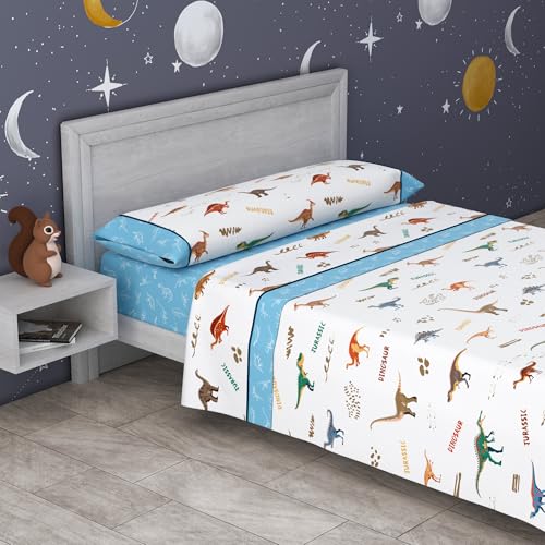 Kimbatex Textil Hogar Tienda Juego de Sábanas Infantiles Roomers Bed Linen. Surtido De Modelos y Tamaños. 50% algodón 50% poliéster. Calidad 30/30 144/Hilos. (Dinos 2026, Cama 90cm)