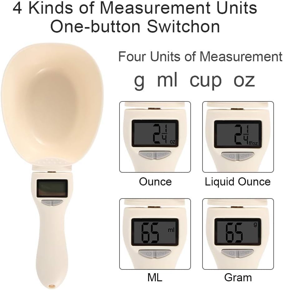 Bilancia Cucchiaio Digitale Per Cani E Gatti - Misura Cibo E Acqua, Display LED, 4 Unit&agrave; Di Misura, Cucchiaio Rimovibile, Materiale Alimentare