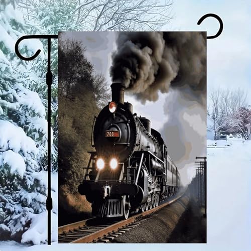 Bandera de tren de vapor para decorar el jardín exterior durante las vacaciones de primavera 2