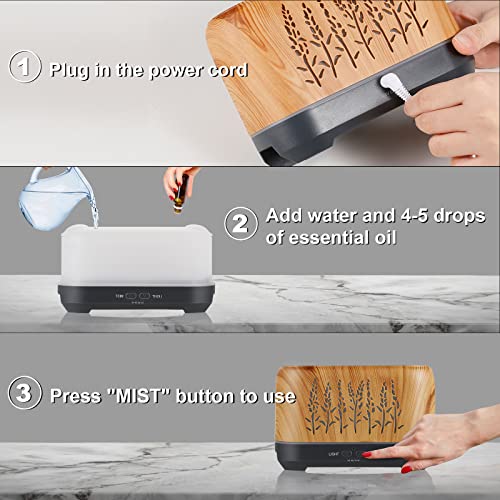 Oktoyo Essential Oil Diffuser With Flame Light, Upgraded Super Quiet Diffusers For Aromatherapy Essential Oils Mist Humidifiers With 3 Mist Mode 4 Timer Waterless Auto Shut-Off For Home Office(Wood) #TOP2