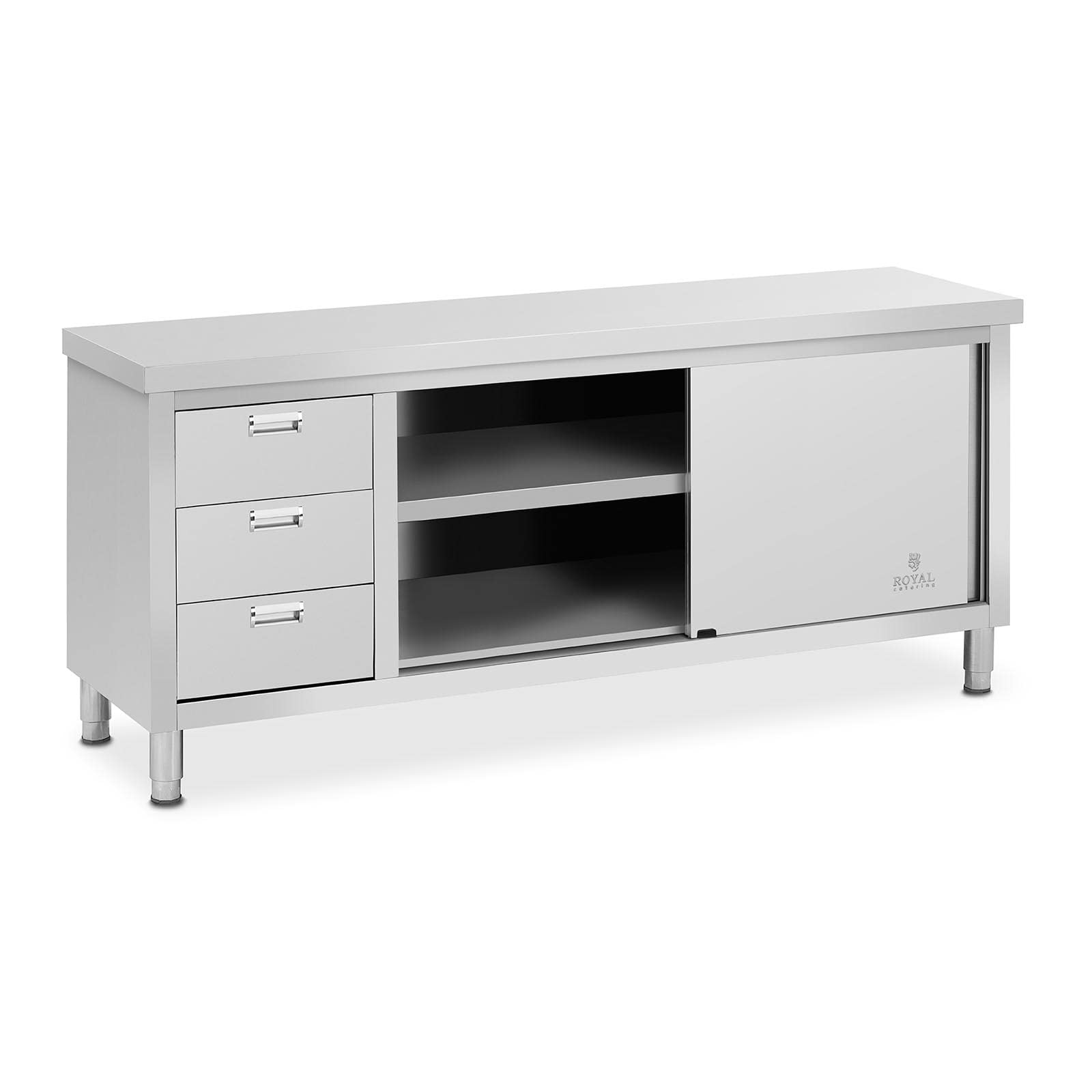 Royal Catering Mueble Neutro en Acero Inoxidable Armario RCSSCB-200X60-S (Capacidad: 600 kg, Superficie de trabajo: 200 x 60 cm, 2 puertas correderas)