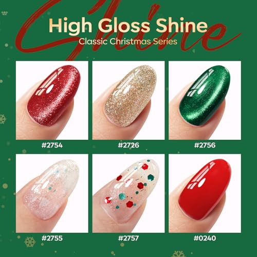 Image of modelones Christmas Gel Nail Polish Set, 6 Colors Cat Eye Red Green Glitter Gold Silver Winter Gel Polish Kit with Magnet Nail Stickers Soak Off Led Nail Art Manicure Salon DIY New Year Holiday Gifts