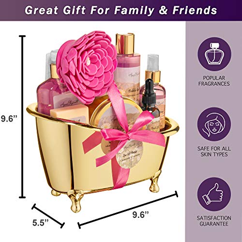 Spa Gift Baskets For Women - Luxury Bath Set With Lavender & Chamomile - Spa Kit Includes Body Wash, Bubble Bath, Lotion, Body Butter, Soap, Body Spray, Shower Puff, And Towel #TOP3