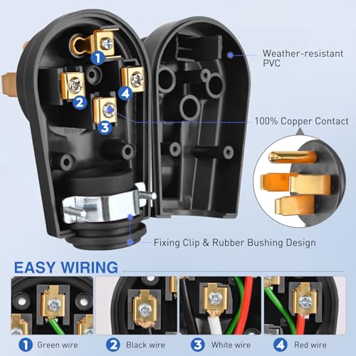 Image of Nilight 50 Amp RV Male Replacement Plug with Handle ETL Listed | 125 /250 Volt Heavy Duty Receptacle NEMA 14-50P for Camper Caravan Motorhome Van Trailer