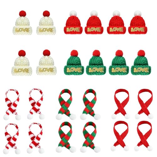 ARROMI 24-Teiliges Weihnachtsmützen, Mini Weihnachtsmützen, Set Mini-Weihnachtsmützen und Schals, Mini-Handwerk-Set-12 Kleine Weihnachtsmützen, 12 Weihnachtsdekoration Mini-Schals ﻿