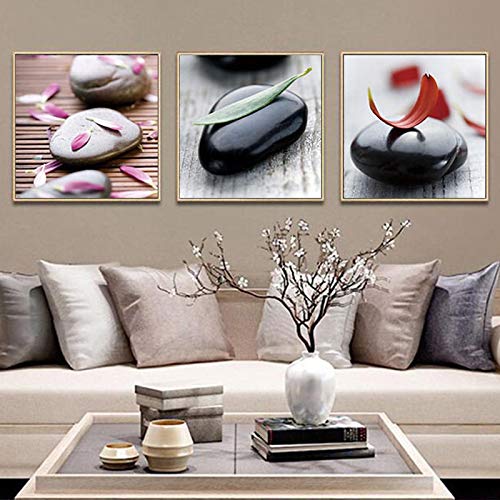 Peinture fleur et pierre noire KEBIA pour embellir un mur vide decoration interieur sans cadre