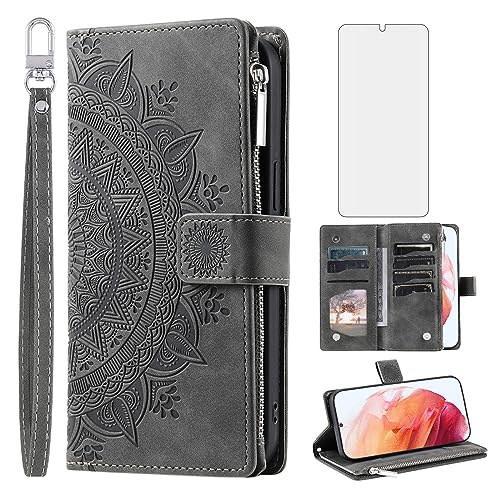 Funda monedero para Samsung S21 5G ideal para salir de paseo con correa de muñeca flores
