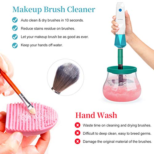 Electric Makeup Brush Cleaner Dryer, Super-Fast Automatic Brush Cleaner Spinner Makeup Brush Tools with 14 Size Rubber Collars, Wash and Dry in Seconds Fits Any Brush