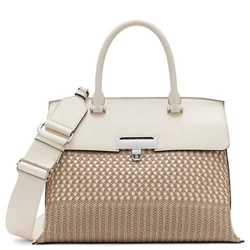 Calvin Klein Women's Becky Turn Lock Satchel – 2 in 1, Vegan Leather, 3 Pockets, Neutral/White Woven, One Size - image 1
