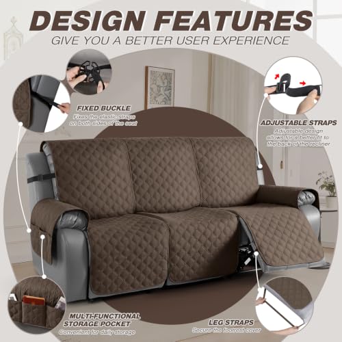 Image of TAOCOCO 100% Waterproof Recliner Sofa Covers Reversible, Brown