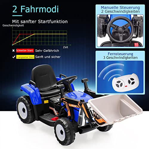 COSTWAY 12V Elektro Sitzbagger mit Verstellbarer Schaufel, Kinder Bagger mit Musik und Scheinwerfer, inkl. 2,4GHz… – Bild 4