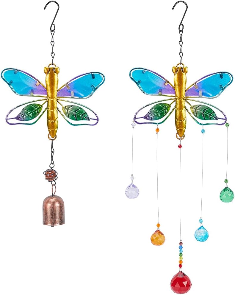 WEBEEDY 2 Styles Crystal Suncatcher Window Sun Catchers Glass Dragonfly Garden Hanging Ornament Prism Suncatcher Wind Chime Home Door Decor for Living Room, Indoor Windows Car Rear View Mirror