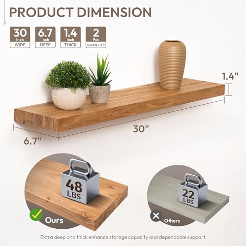 Étagères flottantes bois d'orme naturel support mural cuisine 76cm - 4