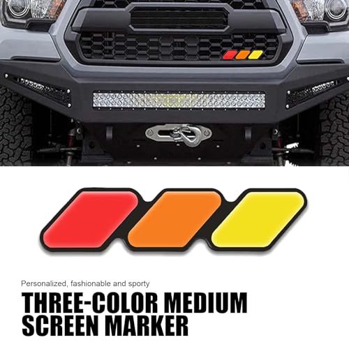 Image of 1 PC Car Grille Insert Trims, ABS Front Grille Badge, 4.72 inch x 0.98 inch Tri-Color Decoration, Auto Center Mesh Sign, Compatible with Tacoma, 4 Runner, Tundra Models (Yellow & Orange & Red)
