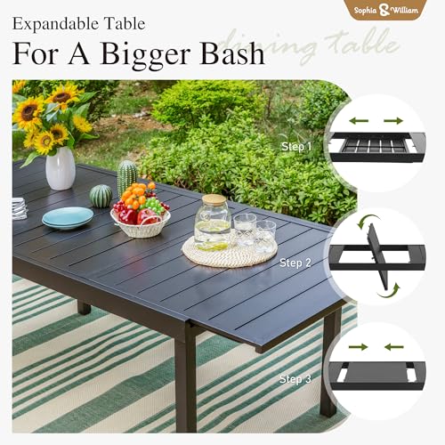 Image of Sophia & William Patio Dining Set 9 Pieces, 8 Aluminium Patio Dining Chairs with 1 Extendable Dining Table for 6-8 Person, Patio Table and Chairs for Outdoor Lawn (Beige)