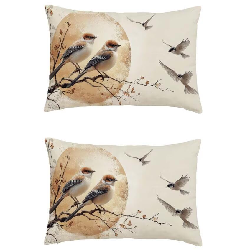 Housse coussin oiseau 50x70 pour embellir votre canapé de jardin en automne