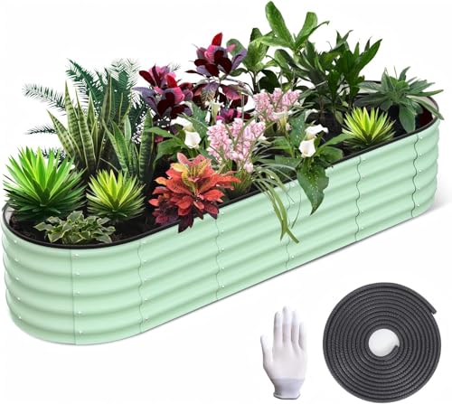 GarveeHome Galvanized Raised Garden Bed, 8x2x1.5 ft Metal Planter Box Outdoor, Oval Open-Ended Base Planter Raised Boxes for Vegetables Flower Herb