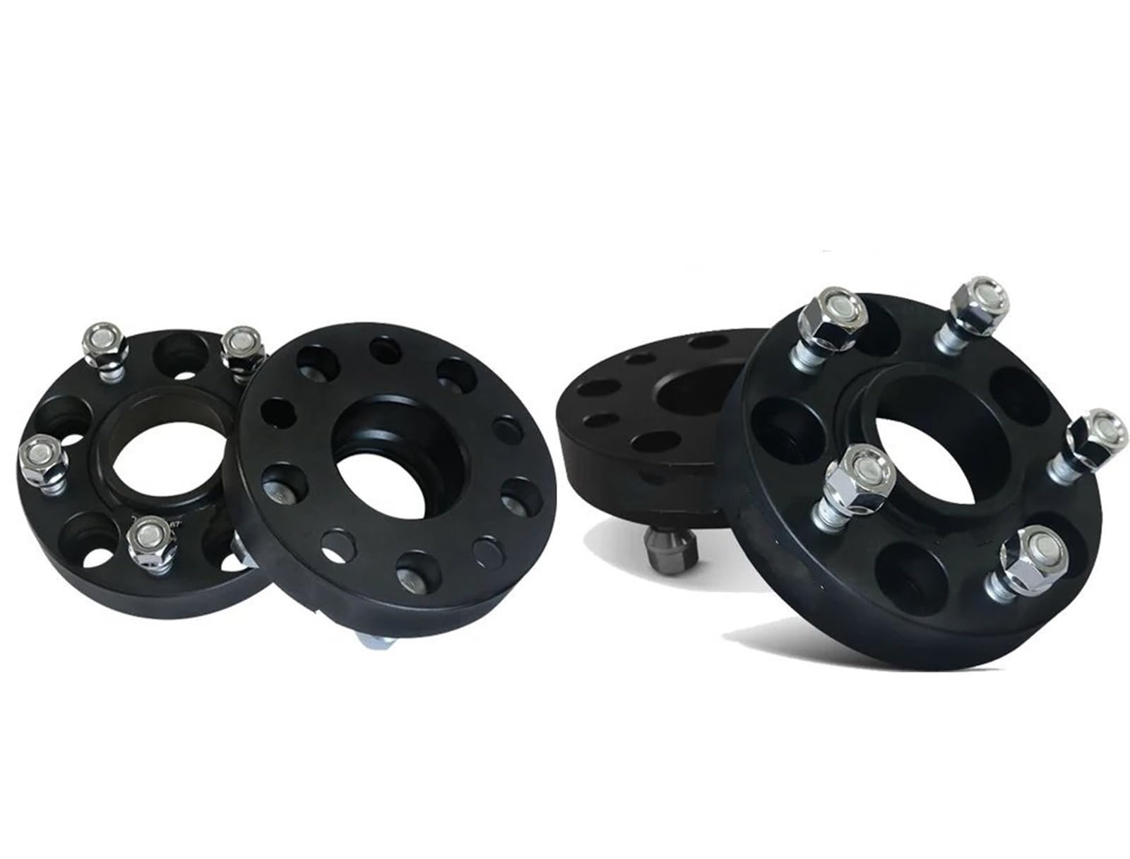 Pair Of 10mm Thick 5x112 To 57.1mm CB Wheel Spacers - Black, M14x1.5 Bolts, Fit Volkswagen & More