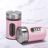 Vista 3 de Salt and Pepper Shakers Stainless Steel and Glass Set with Adjustable Pour Holes (Pink)