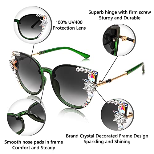FEISEDY Women Diamond Sunglasses Cat Eye Oversized Gradient Lens Sparkling Vintage Sunglasses B29642