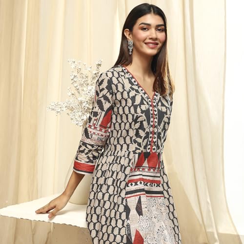 Image of BIBA Women Cotton A Line Printed Suit Set