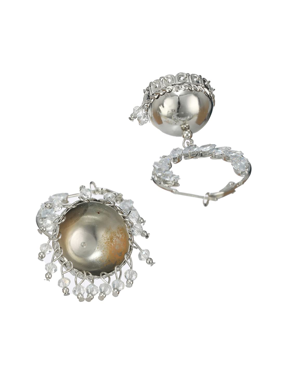 Women's Leaf-Cut AD Studded Hoop Jhumka Earrings