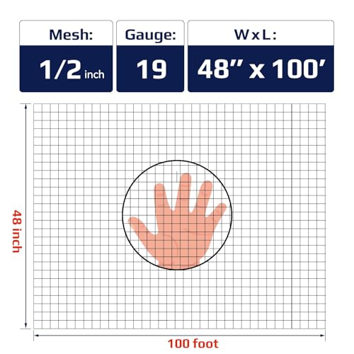 Nueve Deer Hardware Cloth 1/2 inch 48x100 19 Gauge, Chicken Wire, Welded Wire Fencing, Wire Mesh Roll, Cage Wire, Garden Fencing, Vegetable Garden