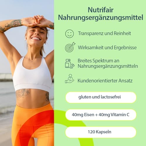 Eisenbisglycinat + Acerola - mit 40mg Eisen & 160mg Acerola pro Tablette - 120 Tabletten - Hochdosiert - 100% Vegan – Deutsche Produktion & Laborprüfung - NutriFair | Premium & Fair – Bild 6