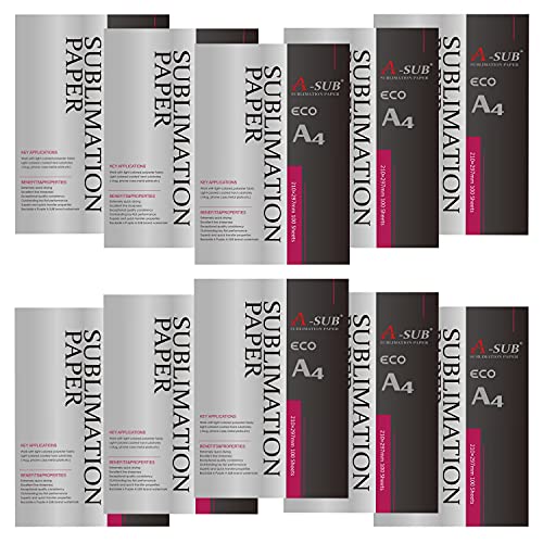 A-SUB Papel de Sublimación A4, 210x297mm, 1000 Hojas, Compatible con Impresoras de Sublimación EPSON, SAWGRASS, RICOH, Brother