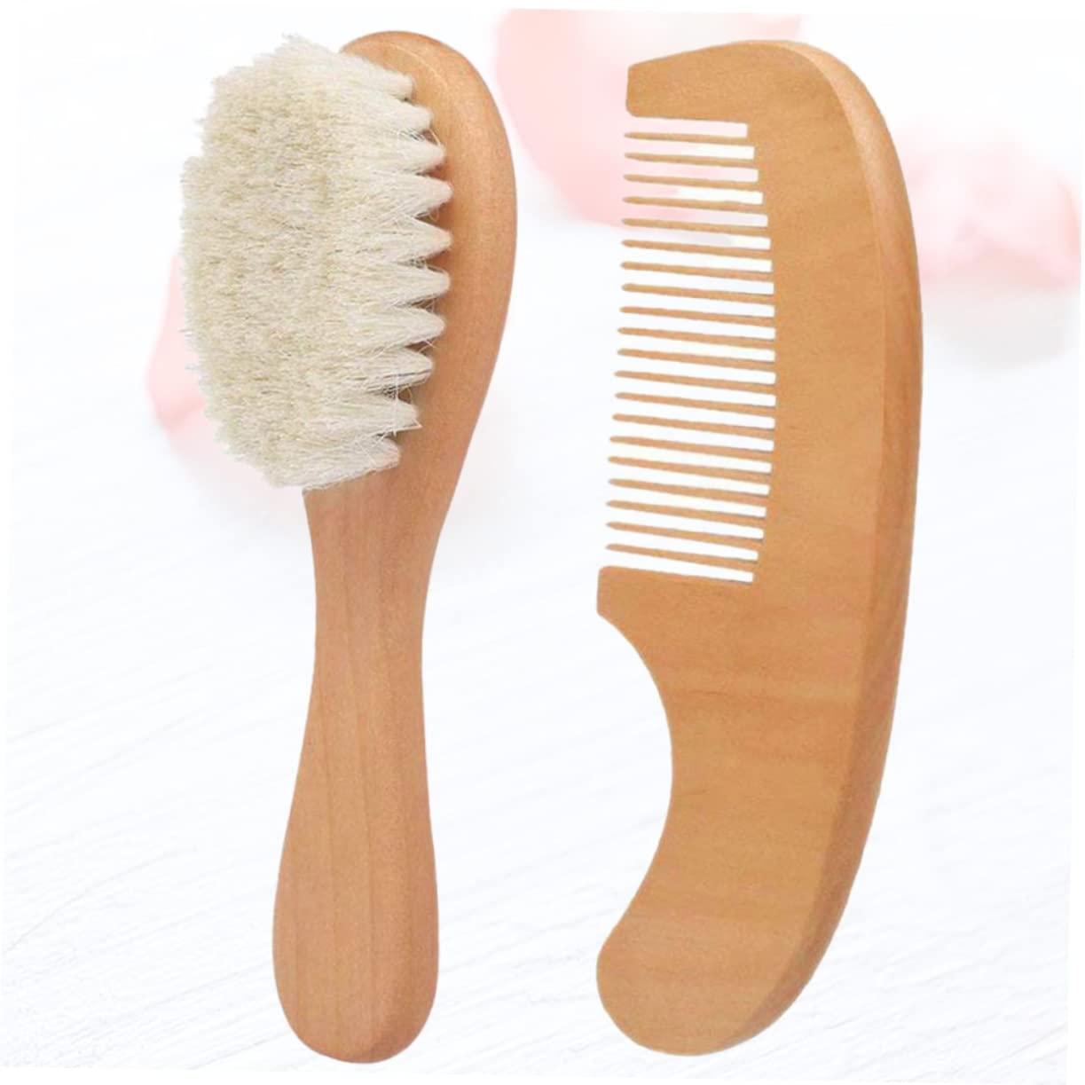 Set di 2 pettini in Legno e Spazzola da Bagno, Pettine Delicato per Neonati con setole morbide, Pratico Kit per la Cura dei Capelli per Uso Domestico