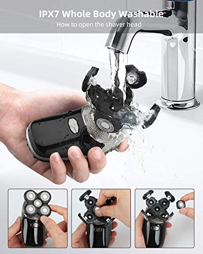 Electric Razors for Men Head Shavers for Bald Men Waterproof 5 in 1 Nose Hair Beard Trimmer Clippers Facial Cleansing Brush Grooming Kit Wet Dry LED Display Charging Rechargeable