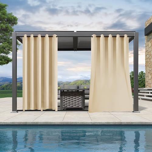 1 Panel Extra Large Outdoor Curtains Windproof Waterproof Patio Curtains Garden Blinds Shades for Outside Porch Gazebo Privacy Grommet Back Tap Rod Pocket Privacy Drapes (Beige, 71''*84'')