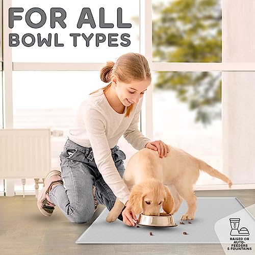 Dog Food Mat - 24x15 Raised Edges Dogs Mat for Food and Water Prevent Spill, Waterproof Cat Food Mats Protect Floors, Easy Clean Dog Bowl Mats for Food and Water, Silicone Pet Feeding Placemats Mist