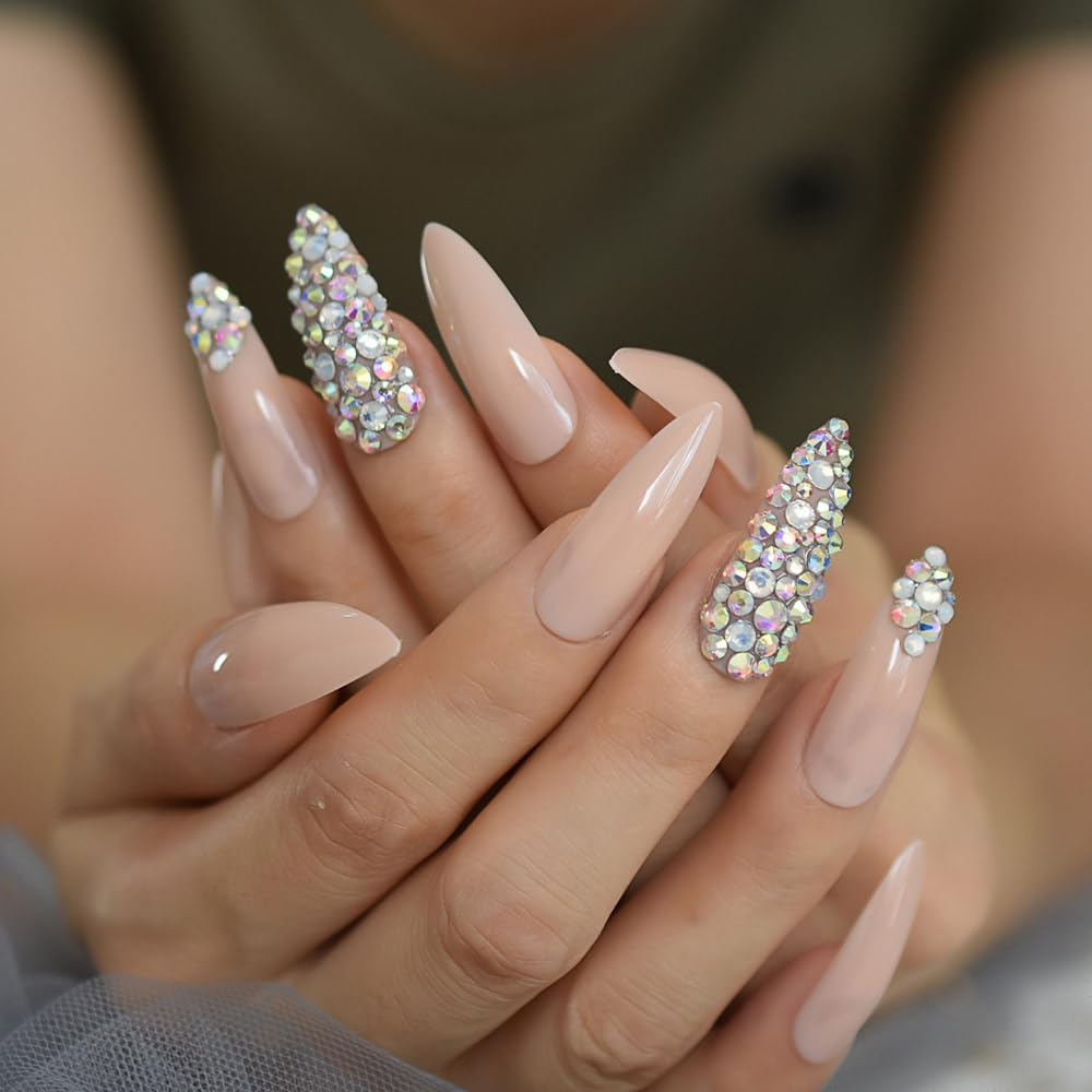 Buy Velvetique Stone Studded Luxury 24 Reusable Press On Nails in 12  Universal Sizes | Artificial Long Lasting Nails with Glue & Glue Tabs |  False Nails Extensions | Ready to Wear |