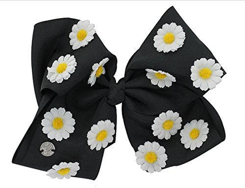 JoJo Siwa Signature Collection Hair Bow - Black with White and Yellow Daisy Flowers