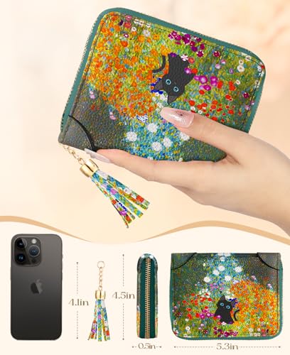 Image of Bistup 40 Slots Credit Card Holder for Women Girls, Cat Flower