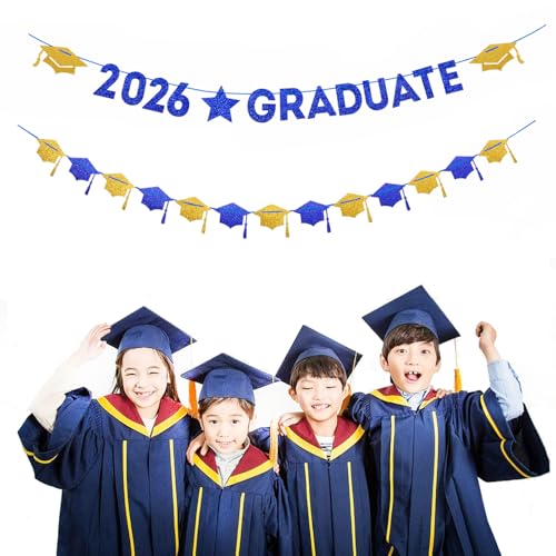 Image of Navy-Blue White-Gold Party-Decoration Graduation Banner - 8pcs Kits Cap Garland Streamers, Paper Tissue Pom Poms Flowers, 2025 Craduate Banner Congratulations Grad Decor Lasting Surprise