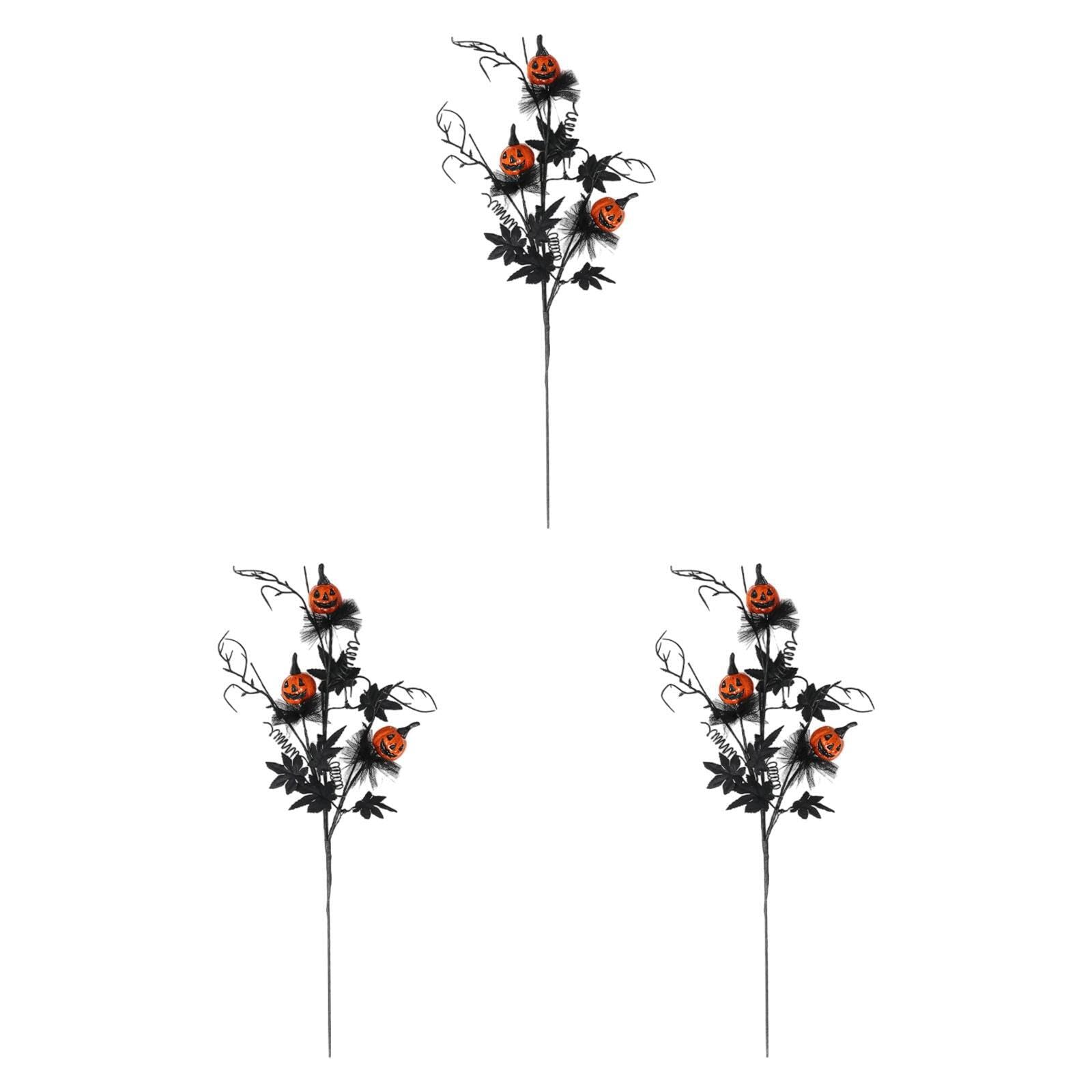 TWISAXC 3pcs/set Halloween Branches Picks Table Centerpiece And Wreath Crafts Artificial Pumpkin Maple Leaves Floral Stems Black