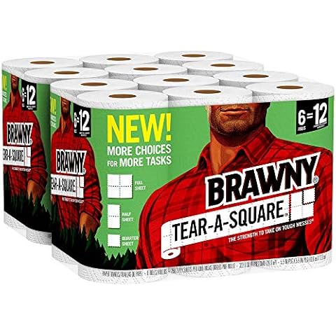 Brawny Paper Towels, 12 Count Rolls, Tear-A-Square, 128 Sheets Per Roll Cover