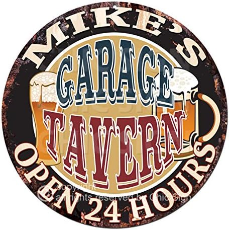 Mike’S Garage Tavern Open 24 Hours Chic – Letrero de hojalata rústico desgastado estilo vintage, cumpleaños, día de San Valentín, día del padre,