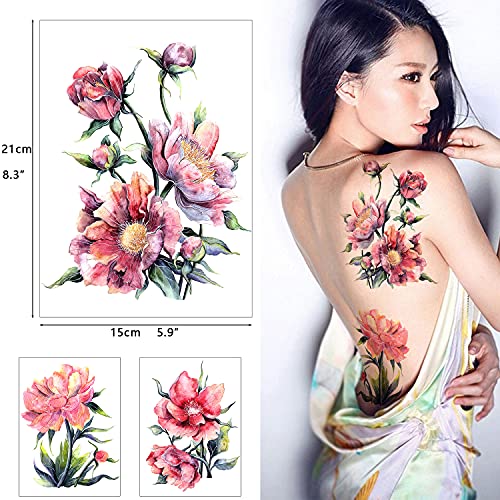 Glaryyears Large Vivid Flower Temporary Tattoos For Women, 9-Pack White Ink Bright Vein Realistic Fake Tattoo Stickers, Perfect On Body Arm Thigh Waist Or Rock Art Tumblers Glass #TOP2