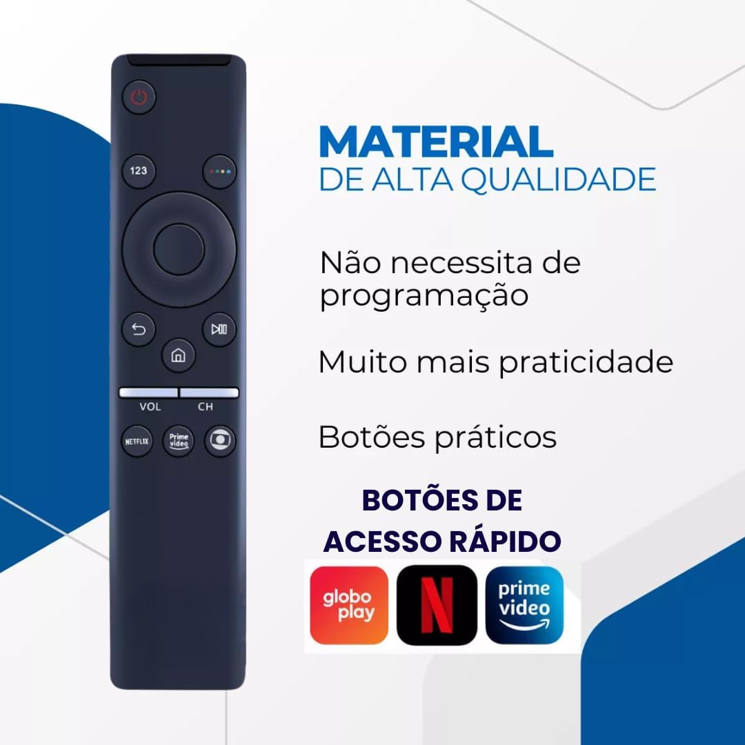 Controle Remoto Compatível com Smart TV Samsung 4K | Com Botões Netflix, Prime Video e Globoplay | Pronto para Usar | Não Precisa Configurar Controle Remoto Compatível com Smart TV Samsung 4K | Com Botões Netflix, Prime Video e Globoplay | Pronto para Usar | Não Precisa Configurar